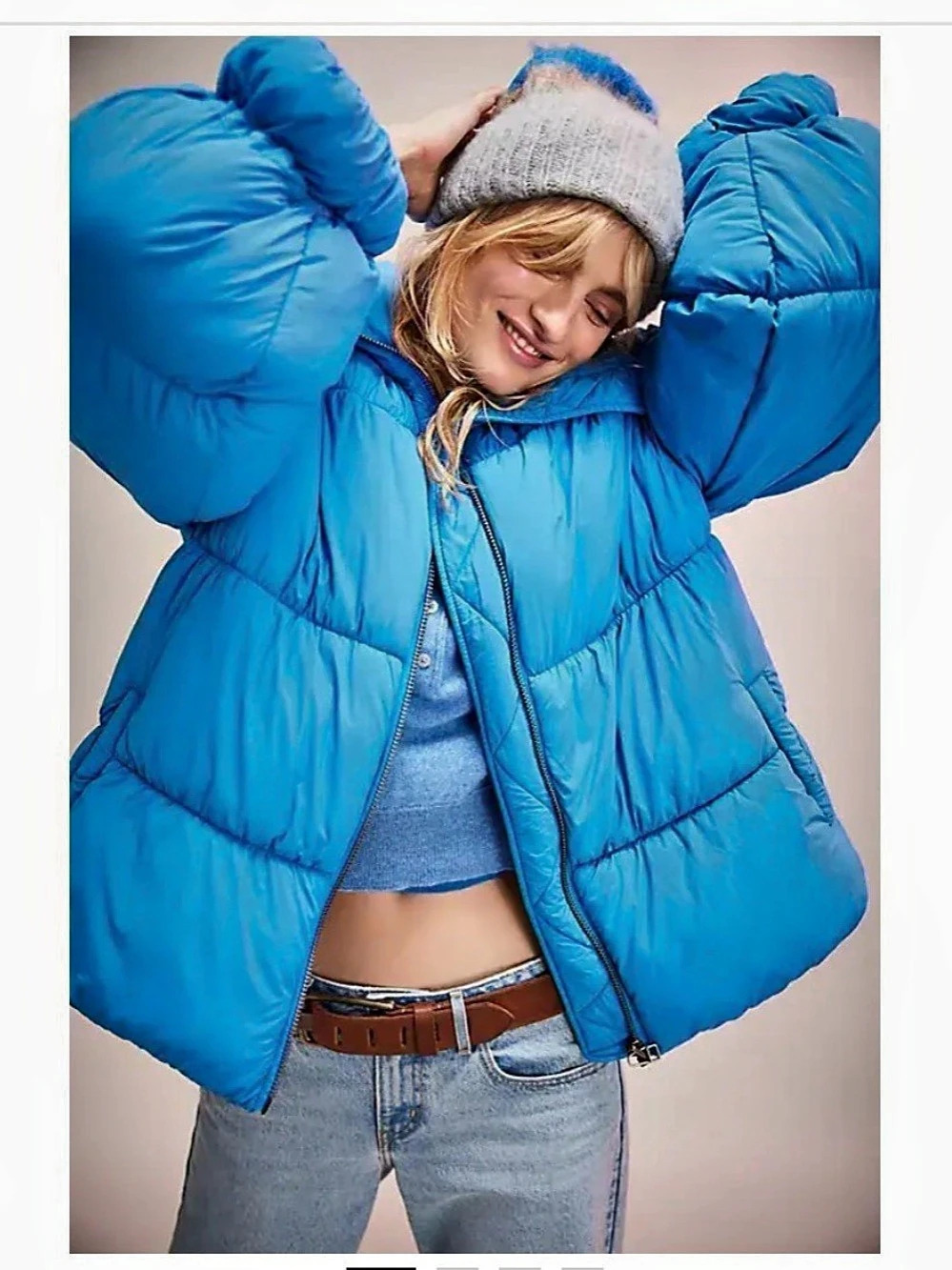 NWT FP Movement Solid Cotton Candy Puffer Jacket Blue XS Oversized